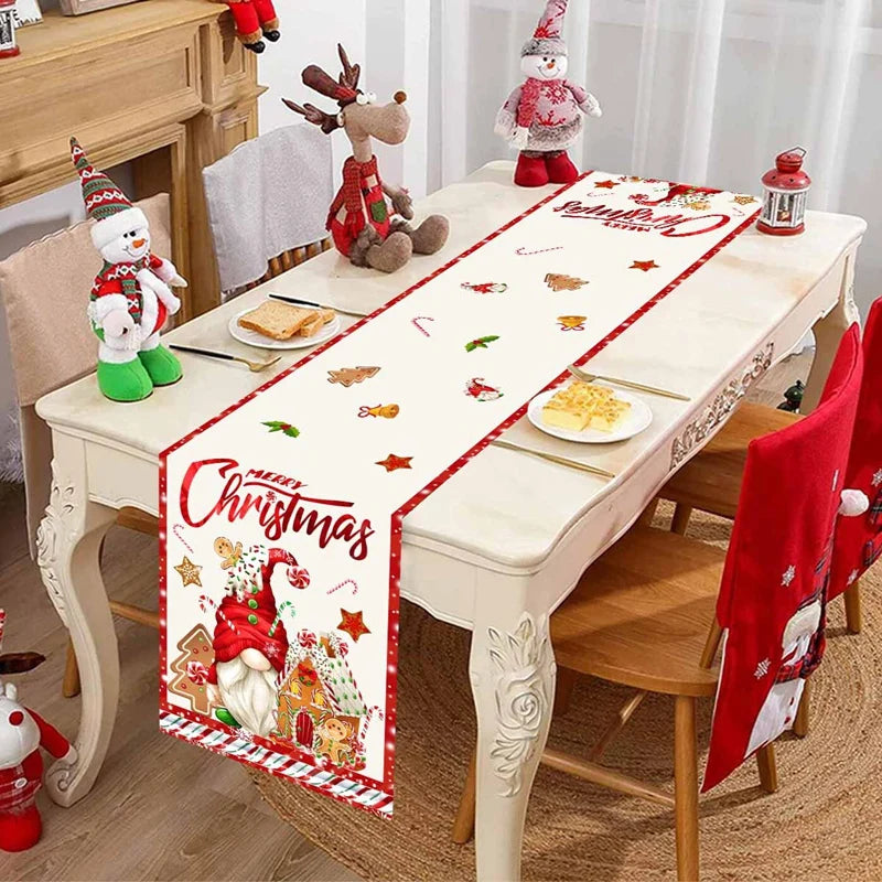 changement saison décoration noël chemin table flocons neige santa clause forêt cerfs motifs géométriques
