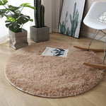 tapis rond pelucheux couleur beige blanc moderne salon enfant chambre geométrique