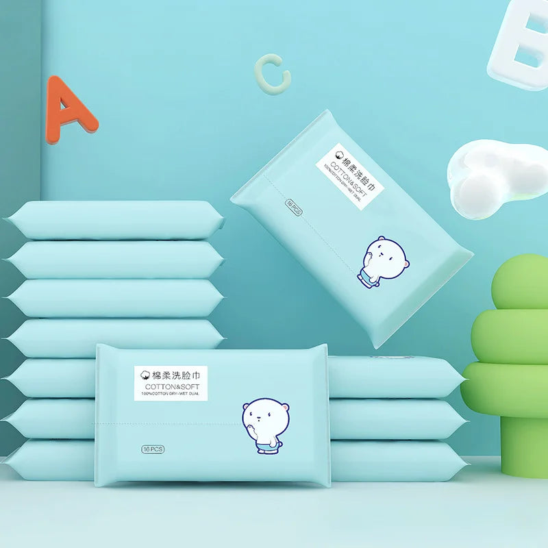 lingettes visage jetables coton douces motifs feuilles animal enfantin minimaliste rose bleu clair