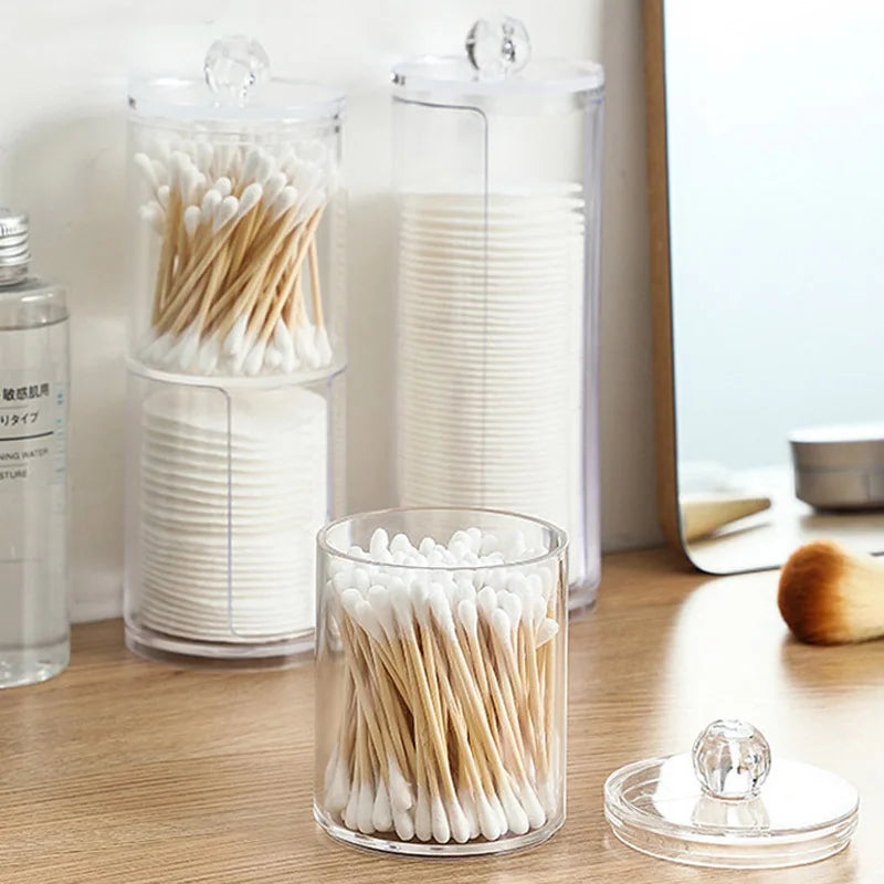 boîtes rangement cosmétiques réutilisables transparentes couvercle sphérique moderne minimaliste coton tige disques coton tampons