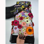 tissu brocart fleurs reliefs multicolore rose bleu vert jaune blanc biodegradable longueur 150cm echangable