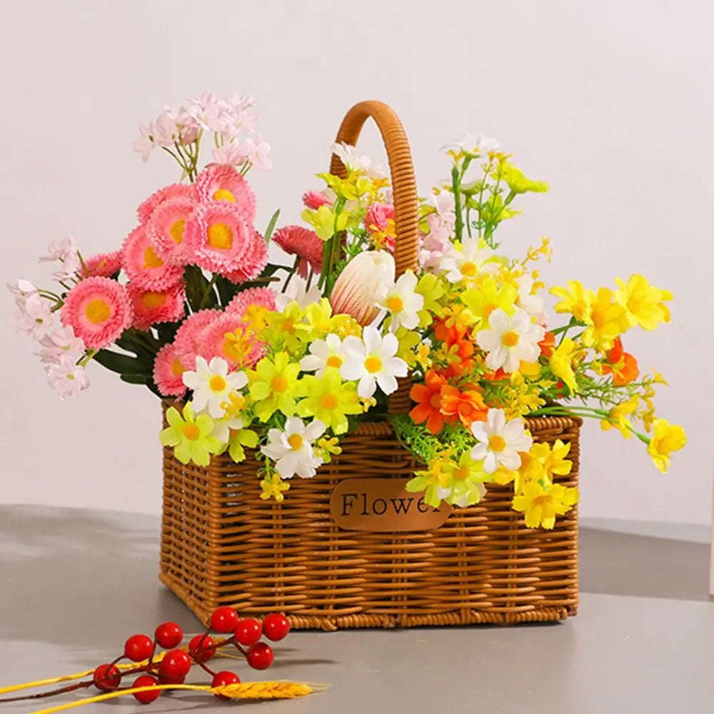 panier tressé rotin marron clair traditionnel poignées métal rangement fruits légumes fleursintérieur decoration