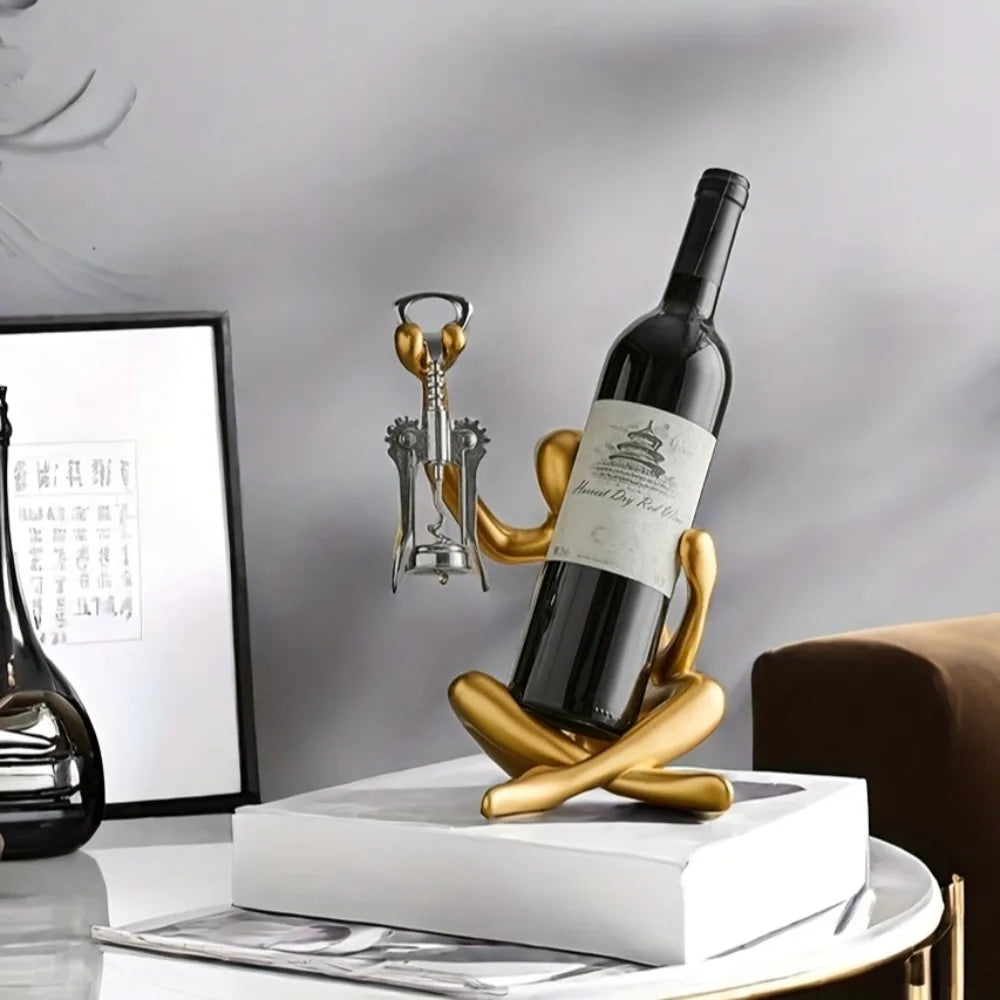 support bouteille ornement sculptural humain assis contemporain or noir blanc résine