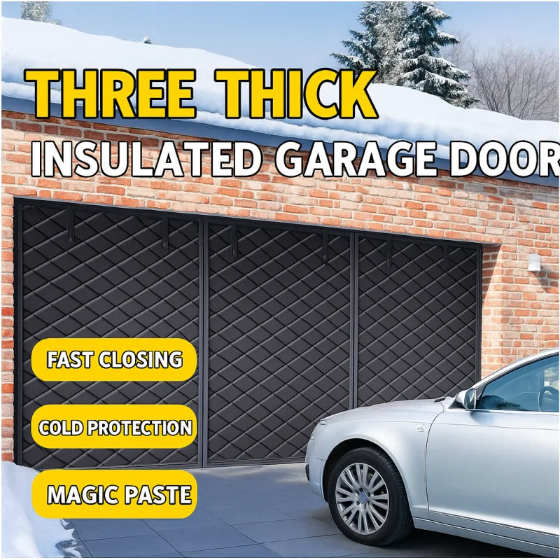 rideau garage noir quilted isolation thermique velcro moderne coupe vent hiver polyester