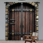 rideaux porte bois ferrures métal rustique deux panneaux marron beige gris vintageextérieur chambre salon