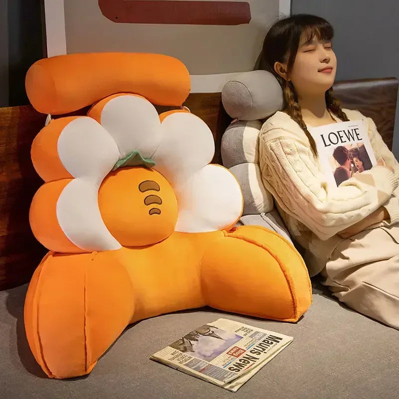 coussin dos fleurs orange blanc polyester coton cartoon plush doux confortable mignon lit