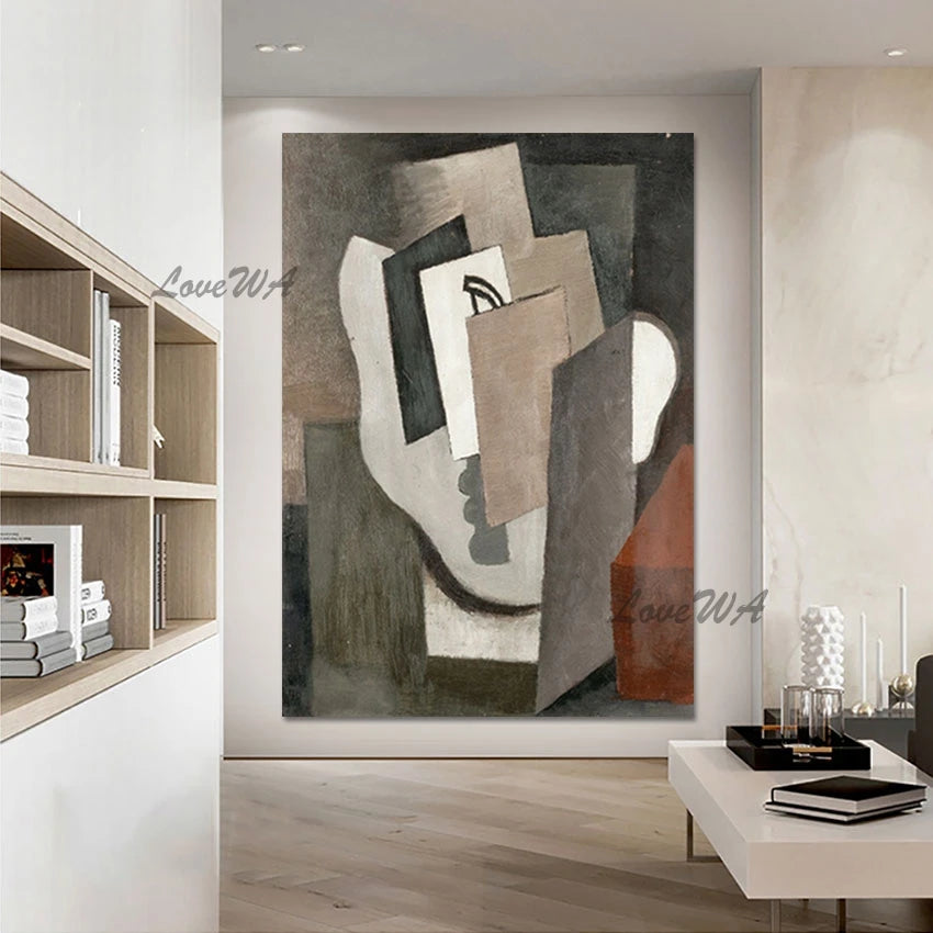 tableau moderne abstrait toile huile sans cadre gris rouge vertical