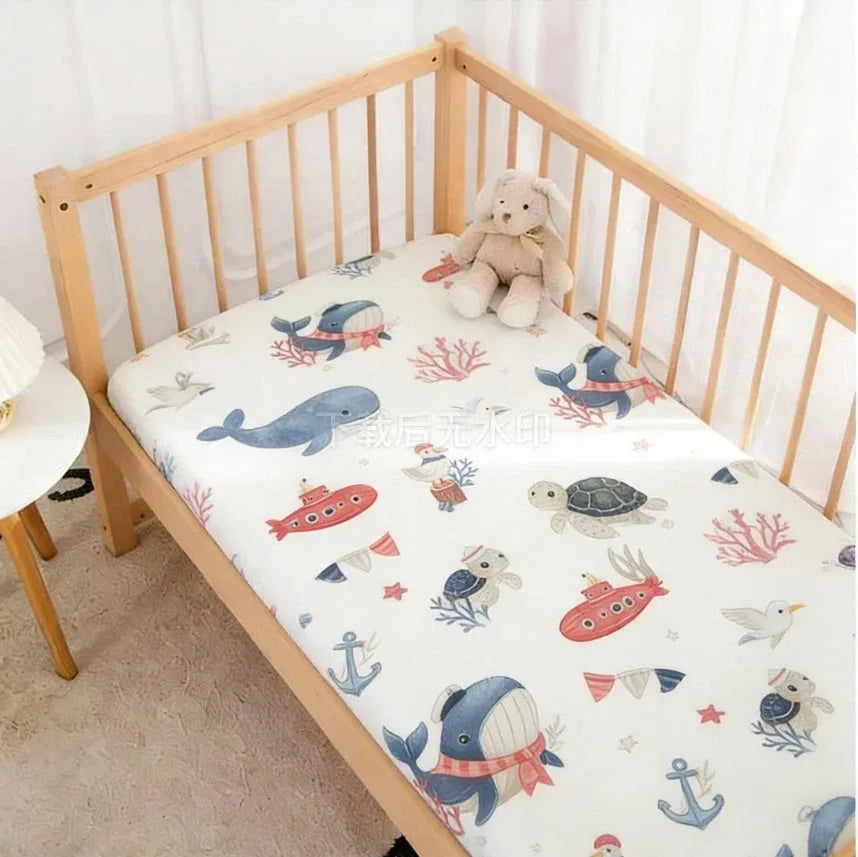 drap housse lit bébé coton motif oiseau étoile enfant chambre moderne blanc jaune gris