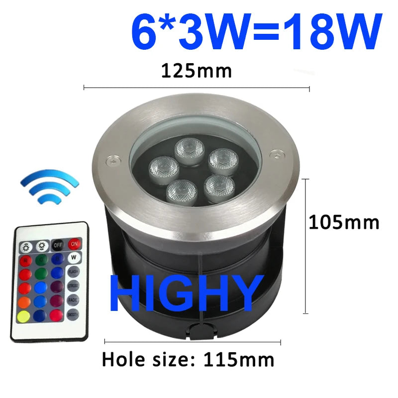 lampe led rgb extérieure ip68 argent noir moderne télécommande 24v 18w 9w