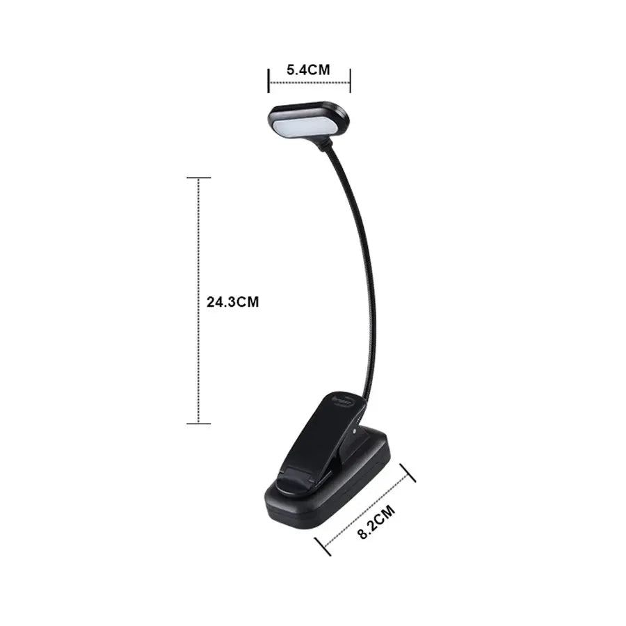 lampe lecture portable noir moderne clip batterie piles flexible étude chambre veilleuse