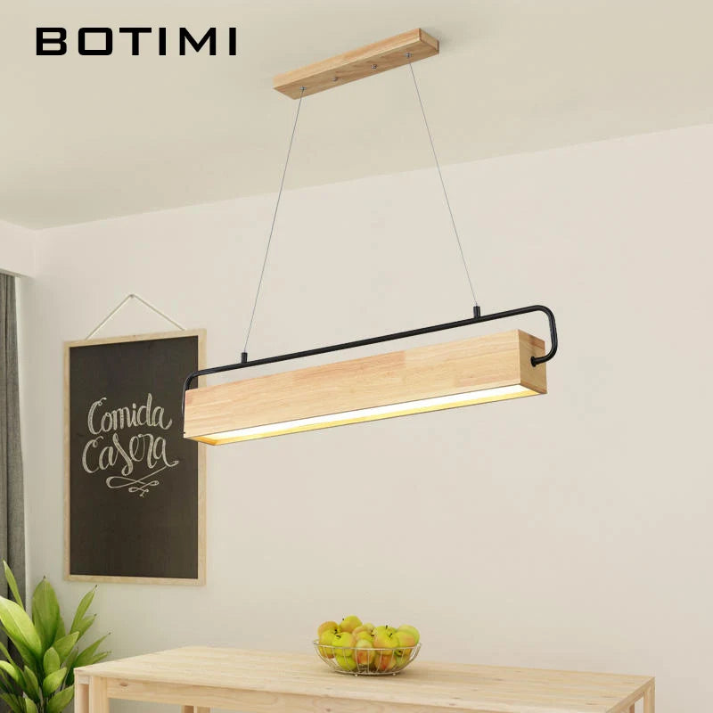 lampe suspendue moderne bois naturel finition minimaliste pendentif chaîne métallique chambre salon étude