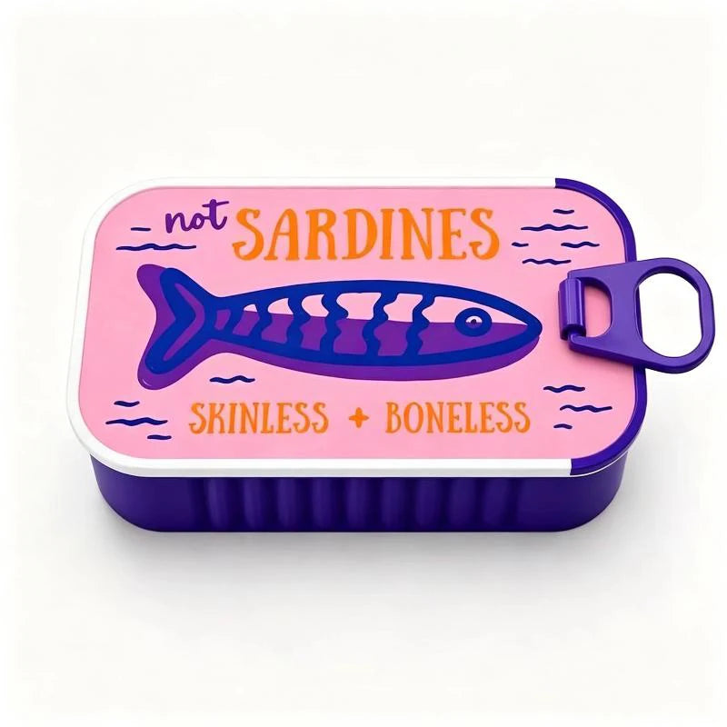 boîte rangement bijoux poisson stylisé rose orange blanc not sardines skinless boneless poignée