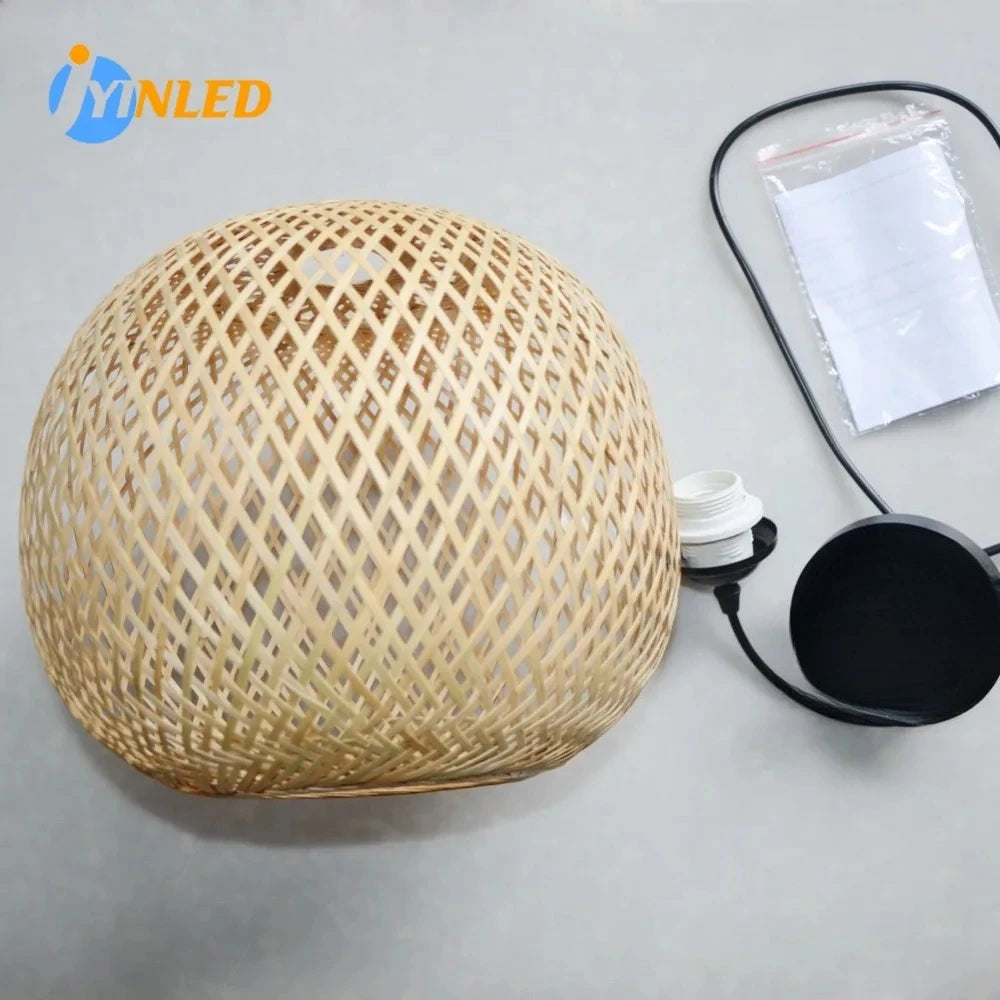 lampe suspendue tissage bambou naturel moderne artisanale pince e27 câble suspension adjustable chambre restaurant