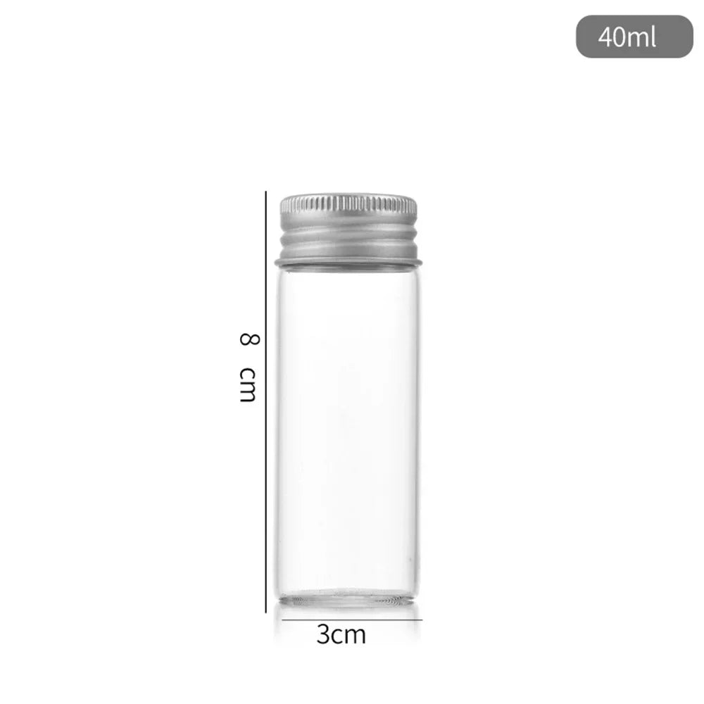 bouteilles transparentes stockage 10ml 20ml 30ml 40ml 50ml capsules métalliques respectueux environnement moderne minimaliste
