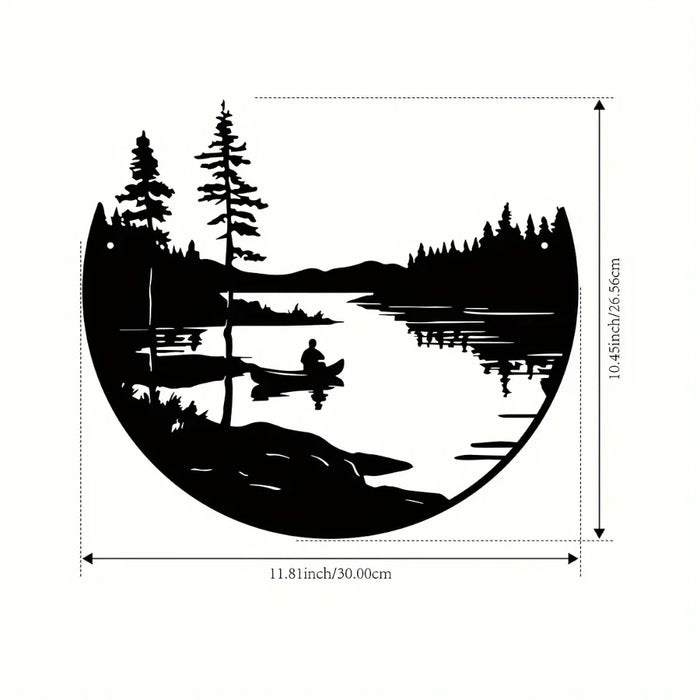 décoration murale moderne plaque noire paysage silhouettes rivière bateau personne minimalist artextérieur maison