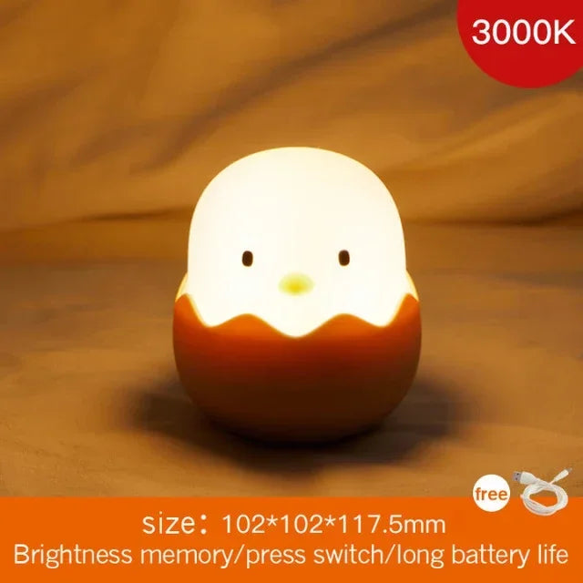 veilleuse nuit lampe oeuf coquille poussin mignon couleur beige jaune marron led rechargeable chambre