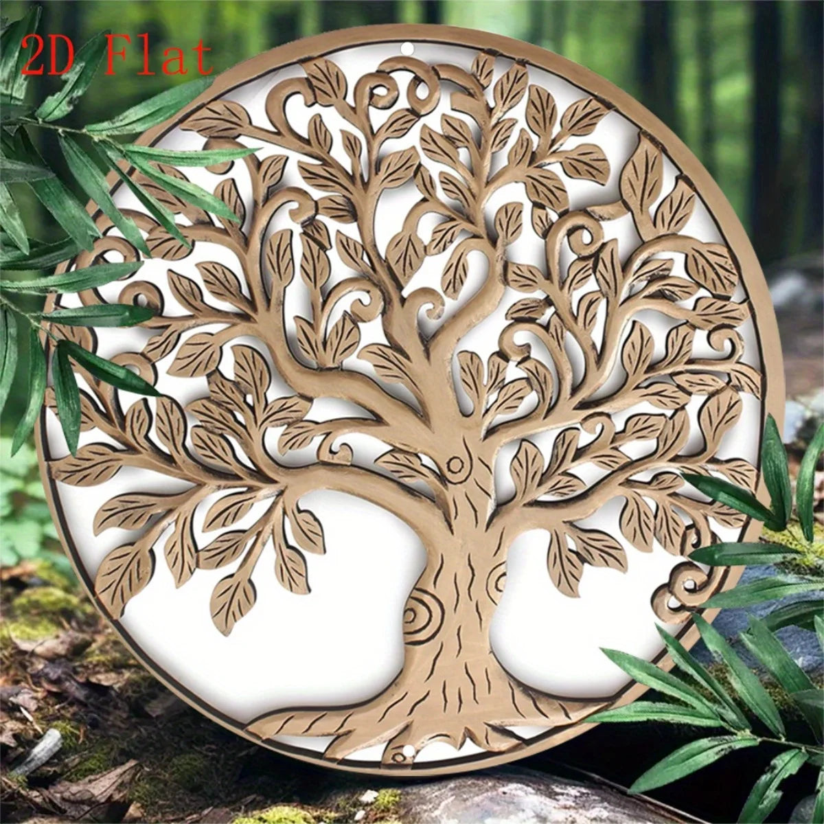 décoration murale arbre vie bois cercle motifs feuilles naturel vintage 20cm 30cm 40cm