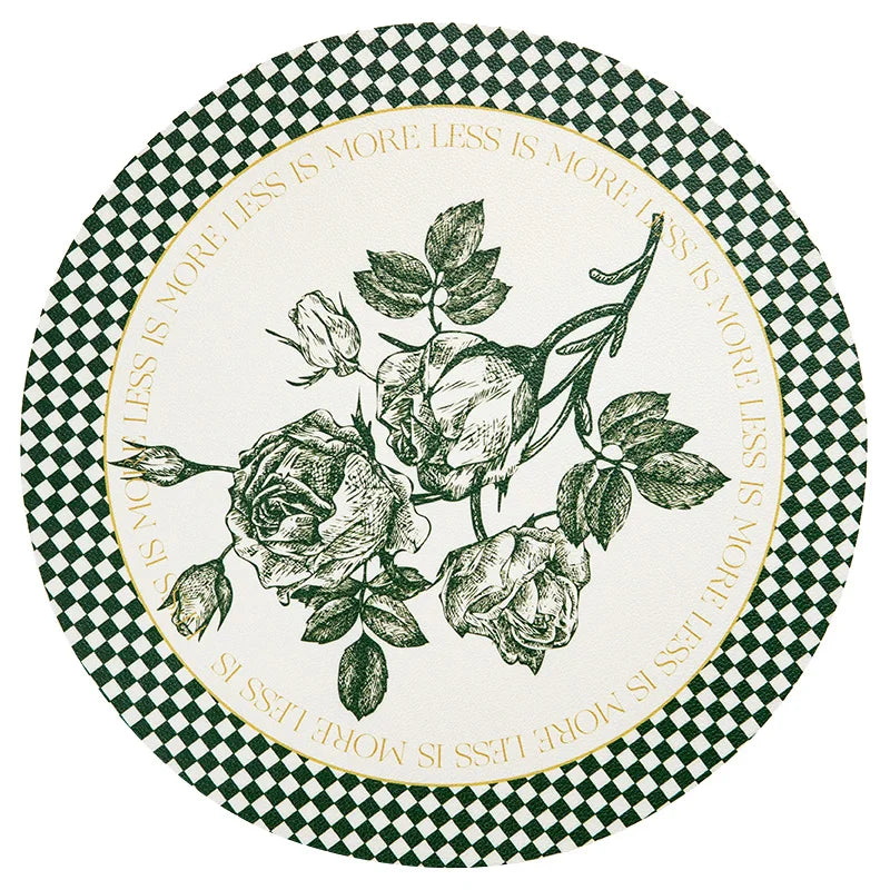 tapis table rond polyestère résistant chaleur décoration intérieure extérieure blanc vert fleurs feuilles papillons