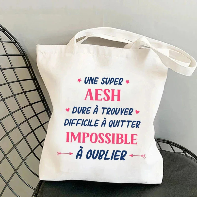 sac main toile imprimée blanc moderne poignées détachables sans fermeture éclair