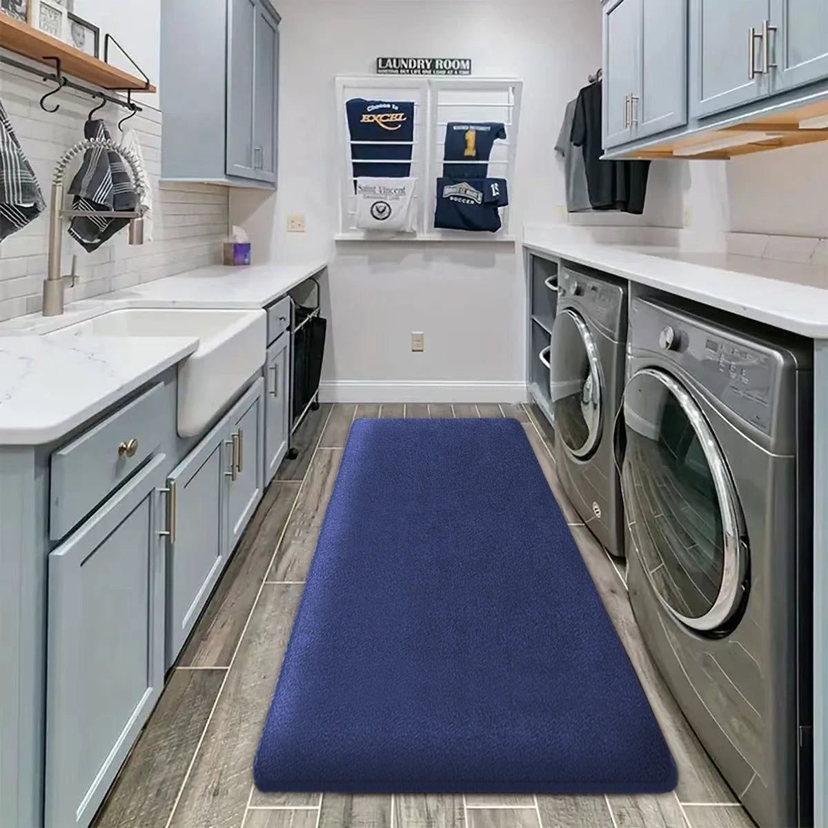tapis sol polyester antidérapant bleu marine moderne rapide absorption 60x160cm