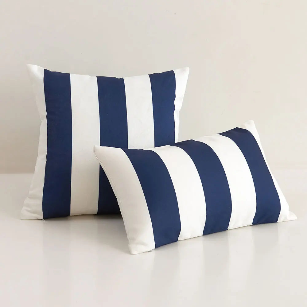 housse coussin extérieure imperméable polyester rayé moderne 30x50cm 45x45cm blanc jaune zip canapé lit