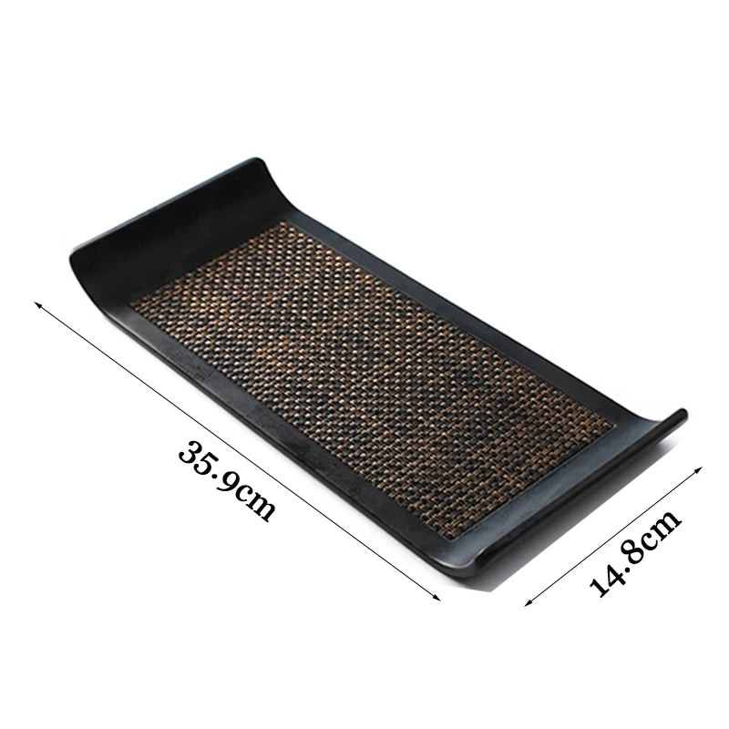 plateau rangement noir tissu géométrique moderne vaisselle mélamine utilisation salon entrée cuisine decoration