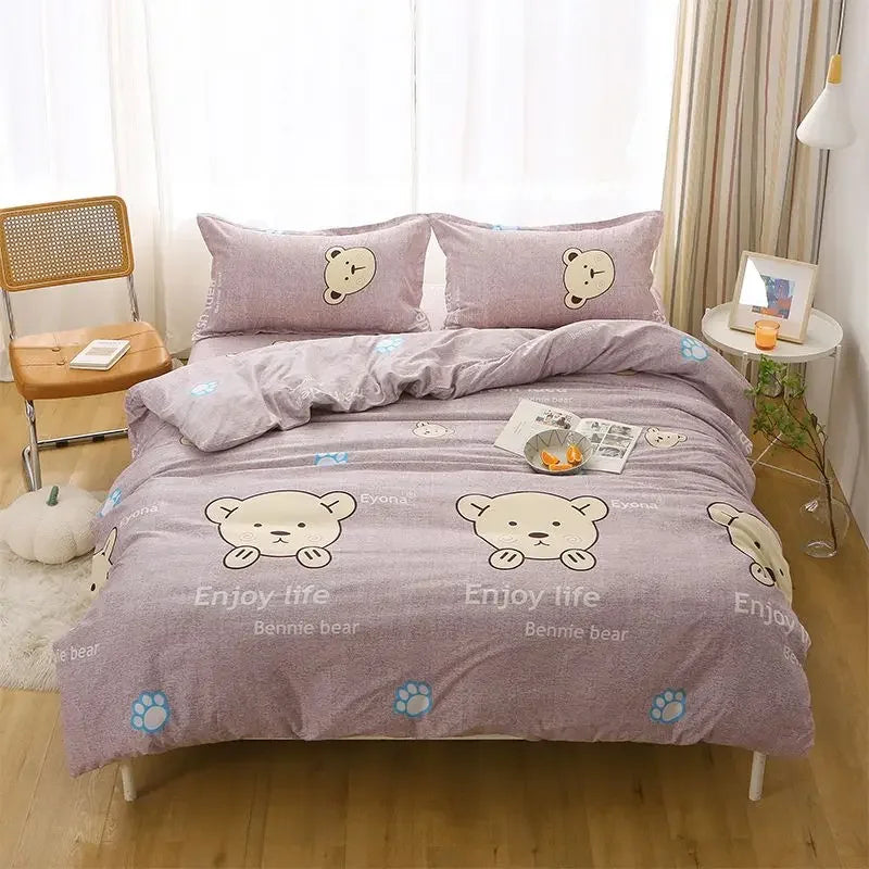 housse couette ensemble literie coton polyester motif fleurs ours moderne 150x200cm blanc