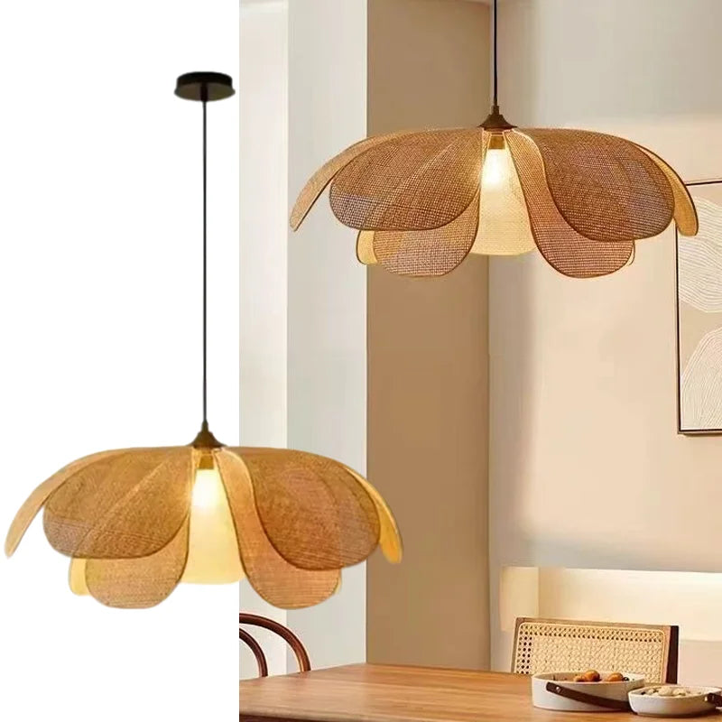 lustre suspendu bohème bambou fleuré lumière chaude réglable chambre restaurant