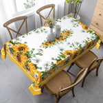 nappe rectangulaire fleurs tournesols printemps réutilisable polyester moderne table manger blanc jaune vert bleu