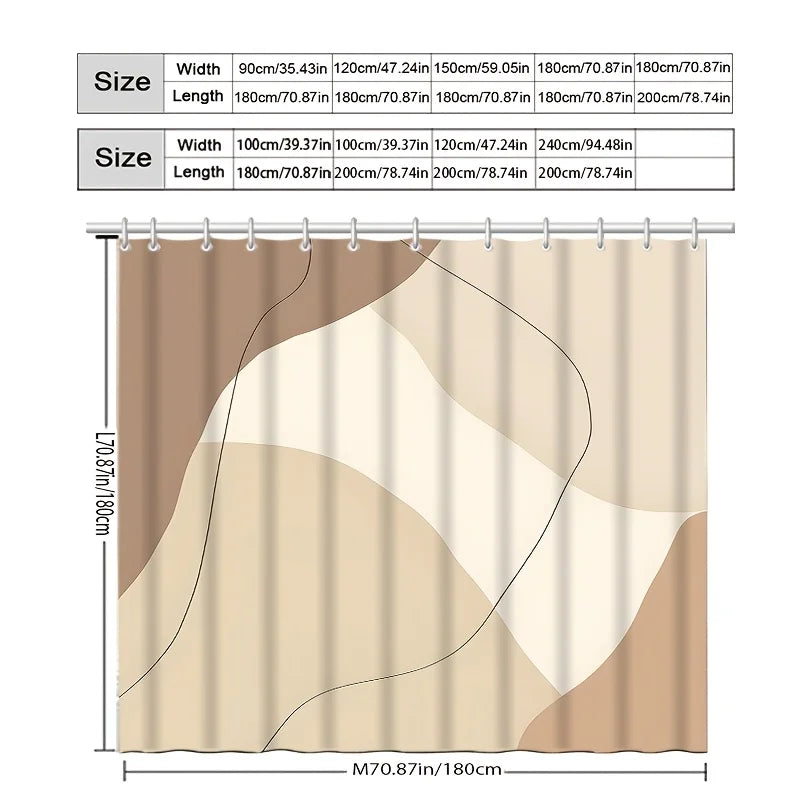 rideau douche abstrait moderne imperméable polyester opacité beige minimaliste geometrique 180x200cm