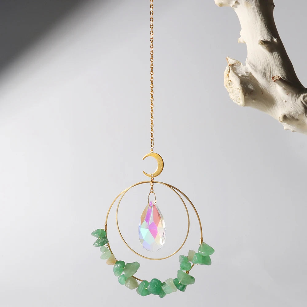 suncatcher ornement boho chic semi précieuses cristal violet blanc doré pendaison