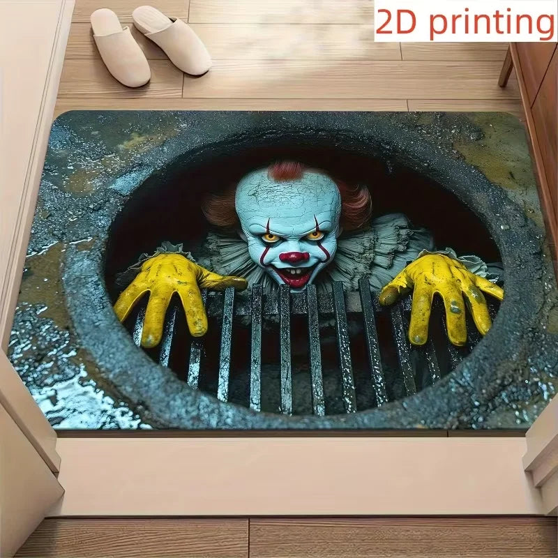 tapis sol clown effrayant halloween bleu noir jaune moderne anti salissure durable polyester