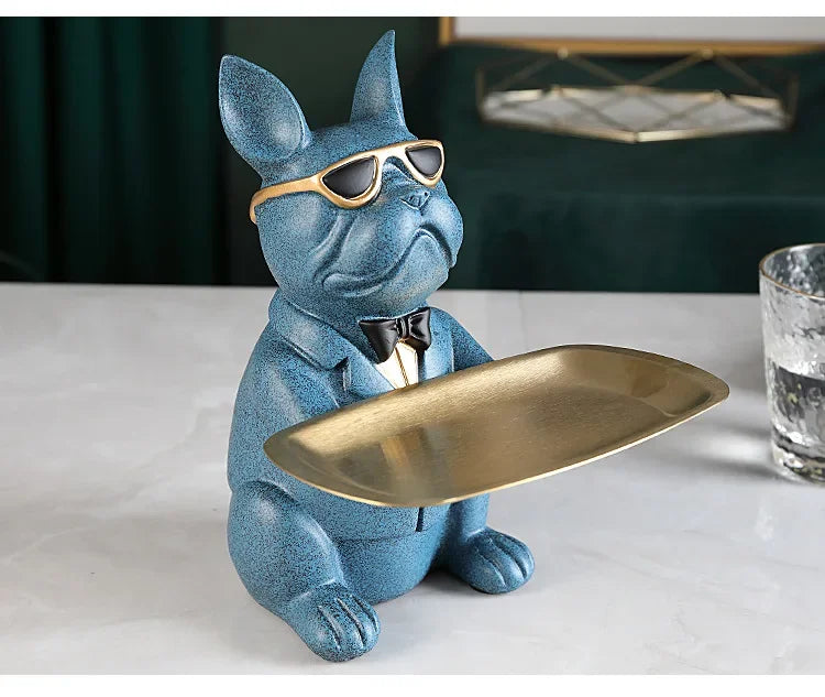 statue animaux chien résine moderne bleu vert noir gris décoration organisation ornement cadeau