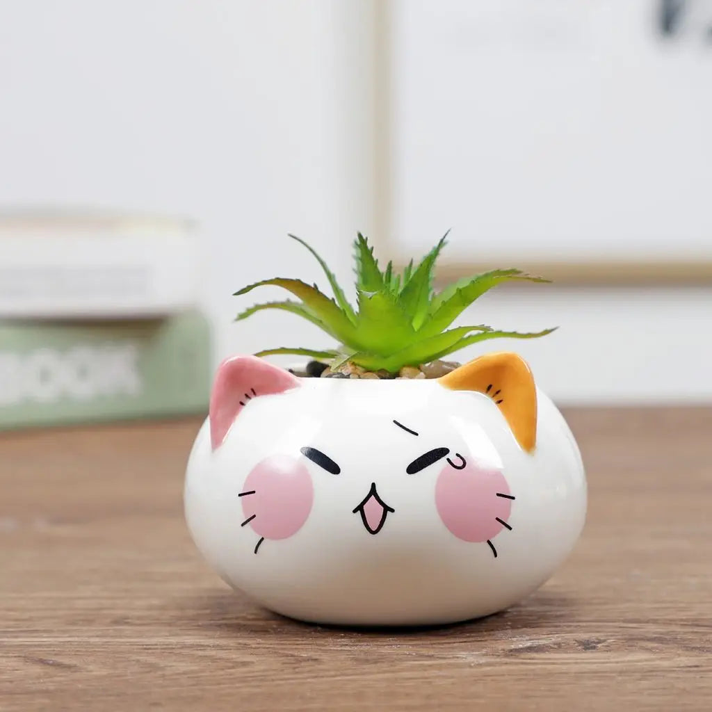 jardinière céramique cache pot succulente visage cartoon blanc orange rose gris noir