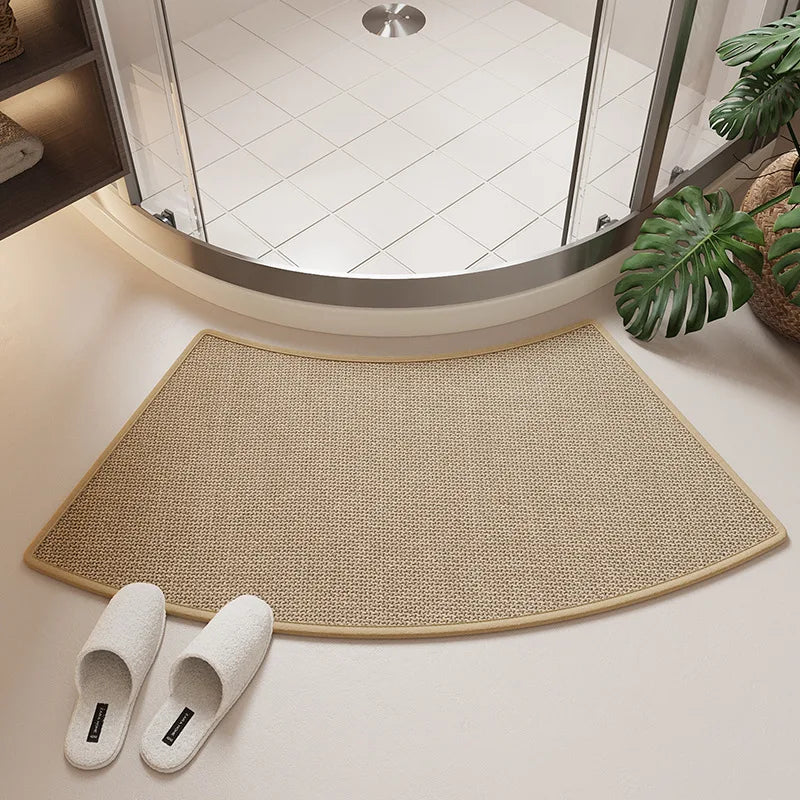 tapis bain antidérapant polyester absorbant rapide moderne beige gris intérieur porte salle bain cuisine