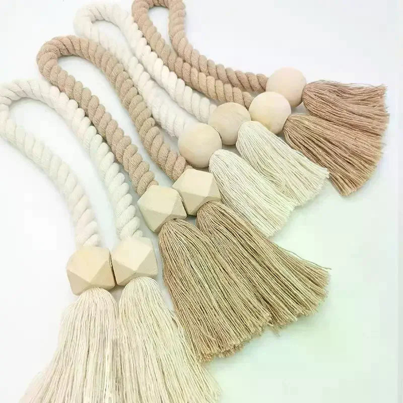 corde rideaux tressée géométriques boho chic beige clair salle bain intérieur decoration
