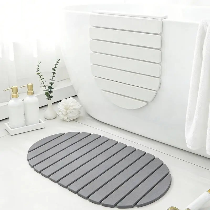 tapis bain pliable absorption rapide séchage instantané antidérapant rayures horizontales gris moderne