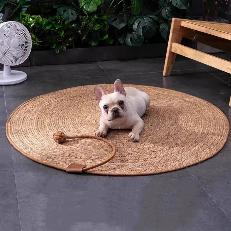 tapis gratter chat tissé main spirale beige clair protection meuble accessoire intérieur balle jouet