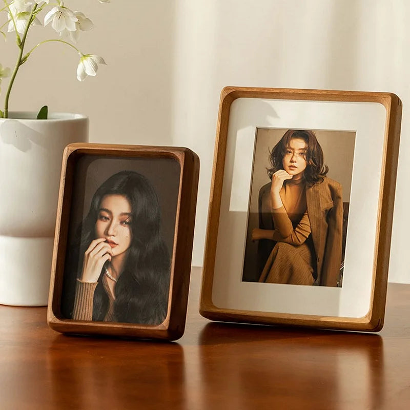 cadre photo bois marron clair rectangle classique moderne métalliques blanc matrice blanche decoration intérieureportrait