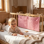 sac rangement lit bébé coton beige bleu rose simple rubans sécurité