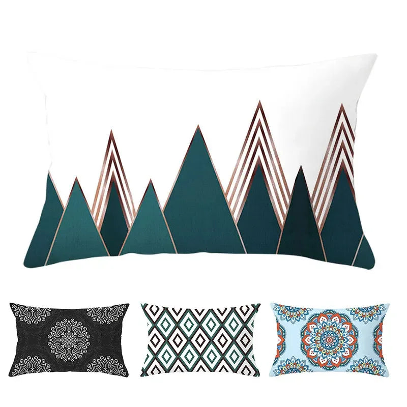coussins géométriques motifs mandalas modernes polyester noir blanc minimaliste 30x50cm