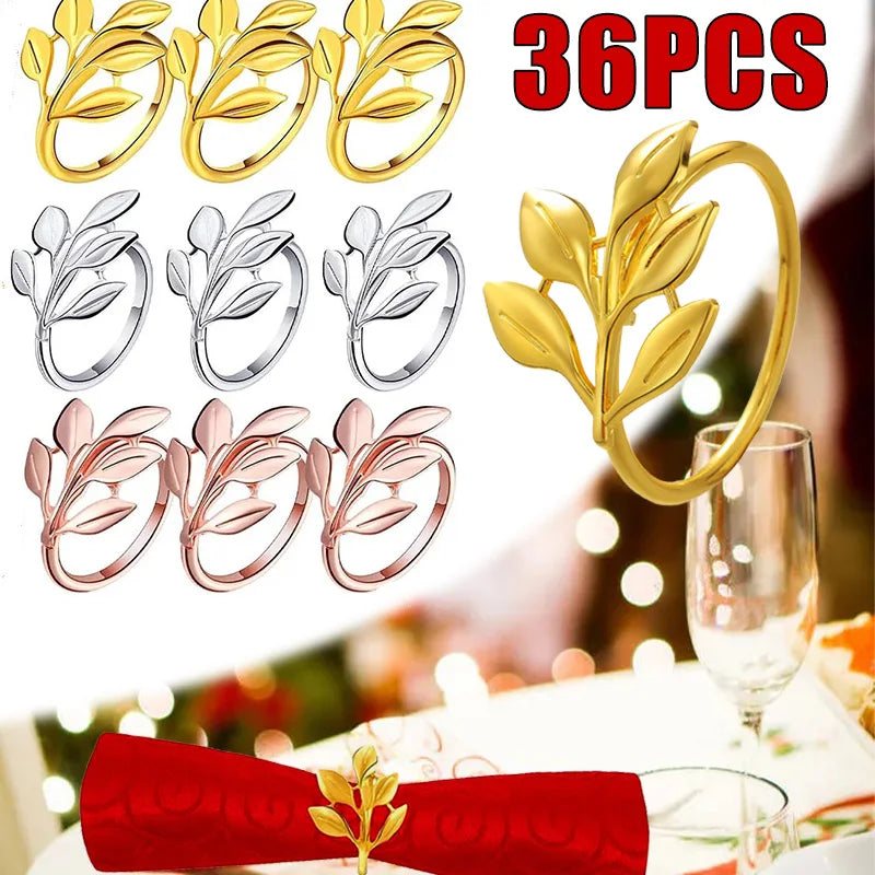 anneau serviette métal doré argenté rose feuilles élégant décoration table mariage fête banquet