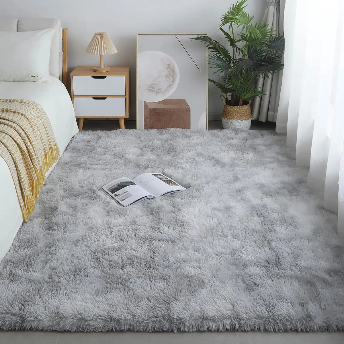 tapis gris noir peluche épaisse moderne salon chambre décoratif durable 120cm 160cm 230cm
