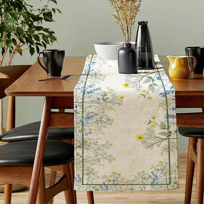 chemin table mandala floral lin rustique vintage 200cm longueur beige blanc cassé
