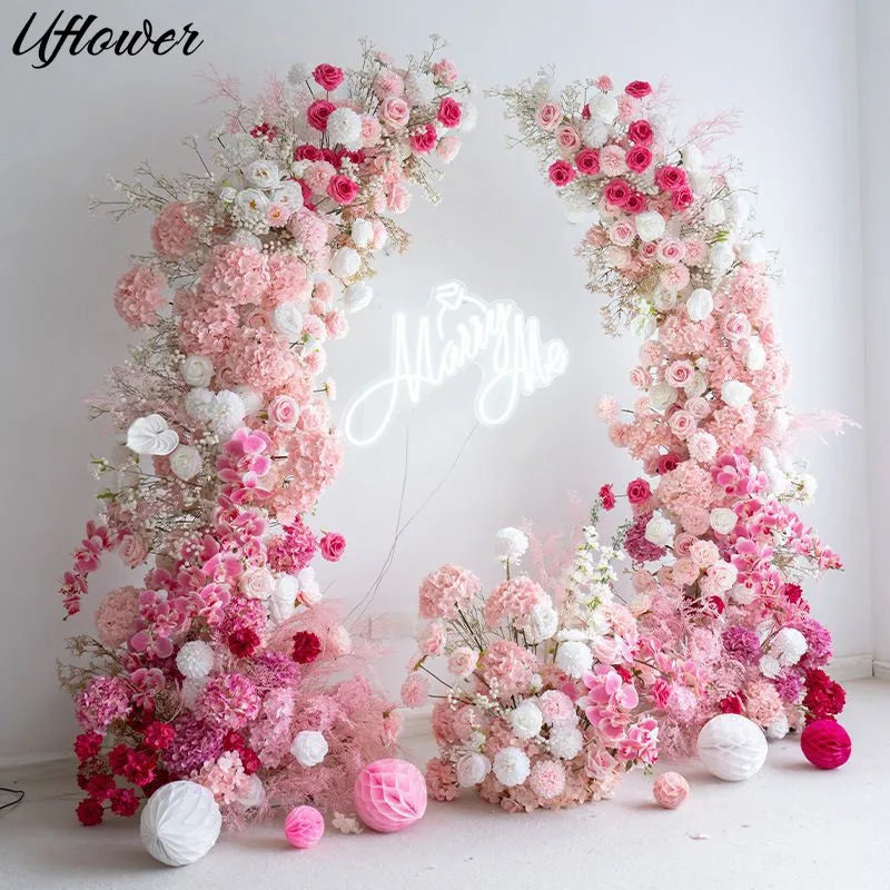 arche fleur artificielle rose blanc décoration mariage fête romantique décor intérieur événementiel décoratif
