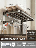 porte serviettes mural aluminium argenté moderne lisse autonome 50cm 60cm coton