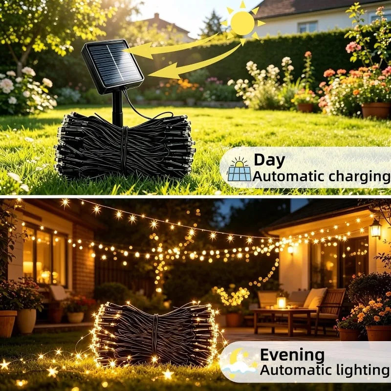 guirlande lumineuse solaire extérieur blanc chaud led jardin terrasse décoration cour mariage étanche piquet