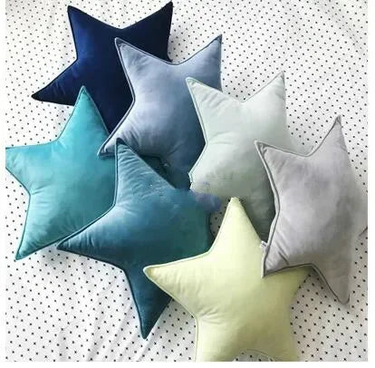 coussin étoile solide bleu marine bleu clair gris vert pastel rose pâle moderne doux