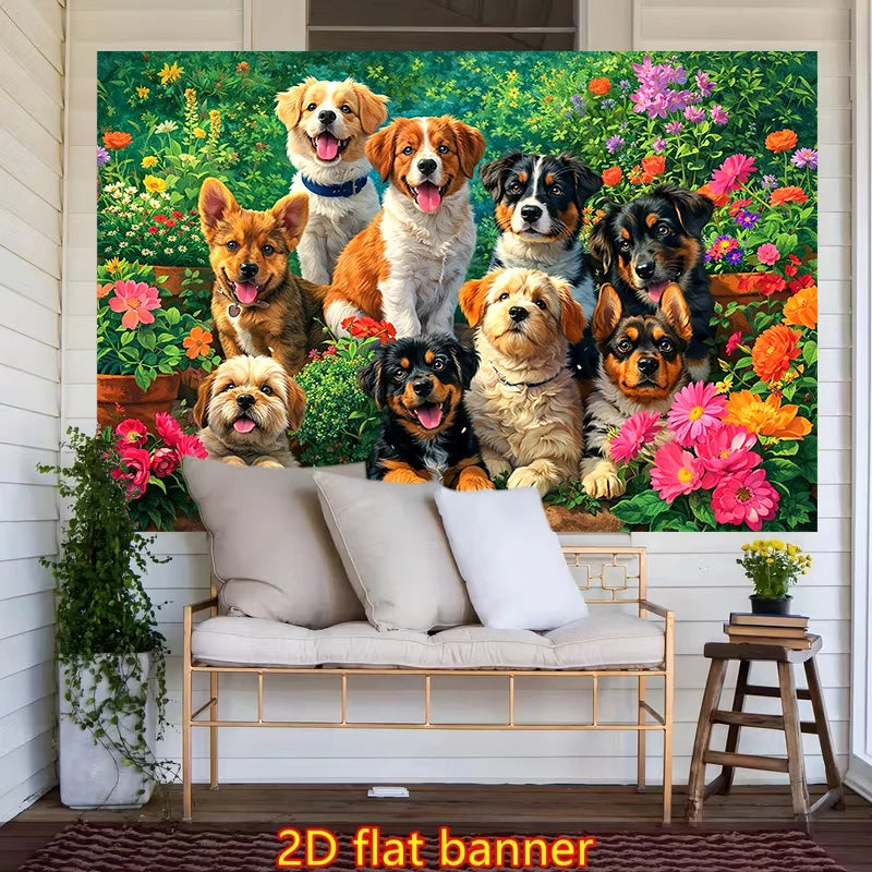 bannière 2D chien paysage floral multicolore illustration clips décoration intérieure moderne chambre salon