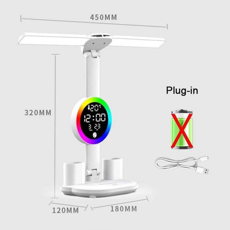 lampe rechargeable moderne horloge ventilateur blanc porte stylos